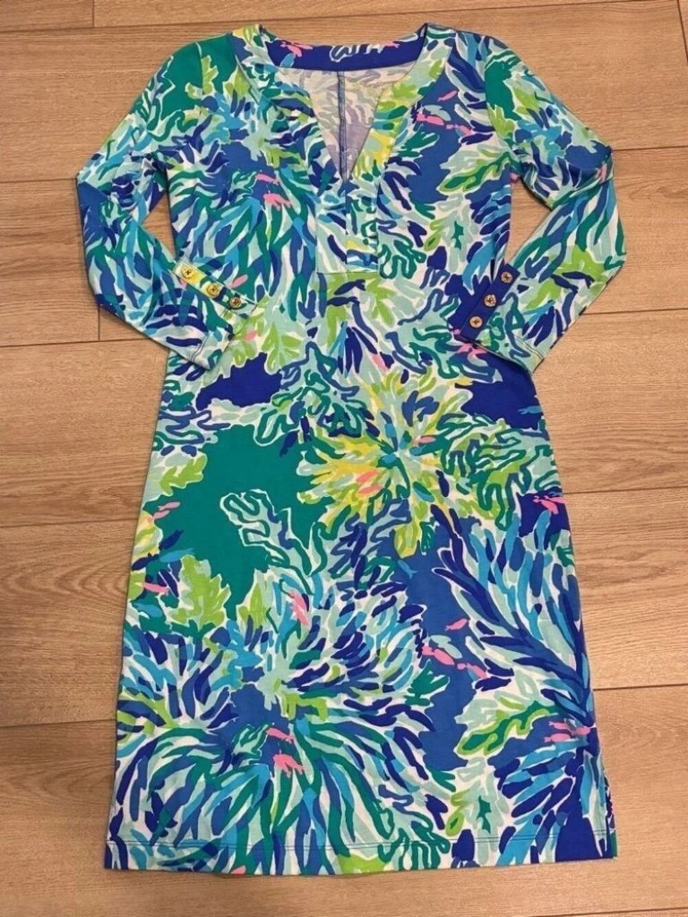 Lilly Pulitzer Riva Dress Size S Small Wade & Sea Blue V-Neck 3/4 Sleeve 0095